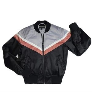 Express Bomber Jacket Satin Silky Quilted Women's Small Y2K Black Gray EUC Retro